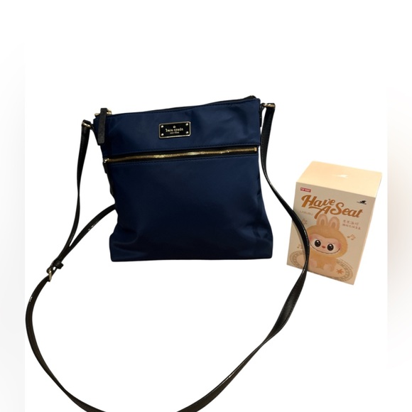 🪆👛 “J” Kate Spade Blue Nylon & Leather Crossbody Bag with Gold Hardware - Picture 1 of 4